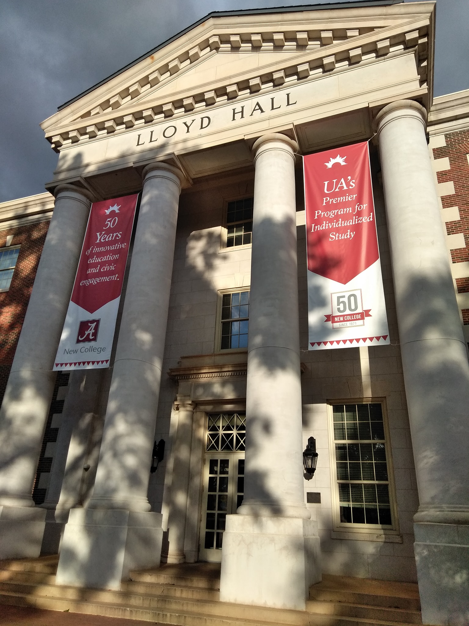 Picture of Lloyd Hall with 50th Anniversary banners 